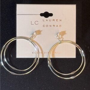 Lauren Conrad Silver Tone Dangle Hoop Earrings 2 inch